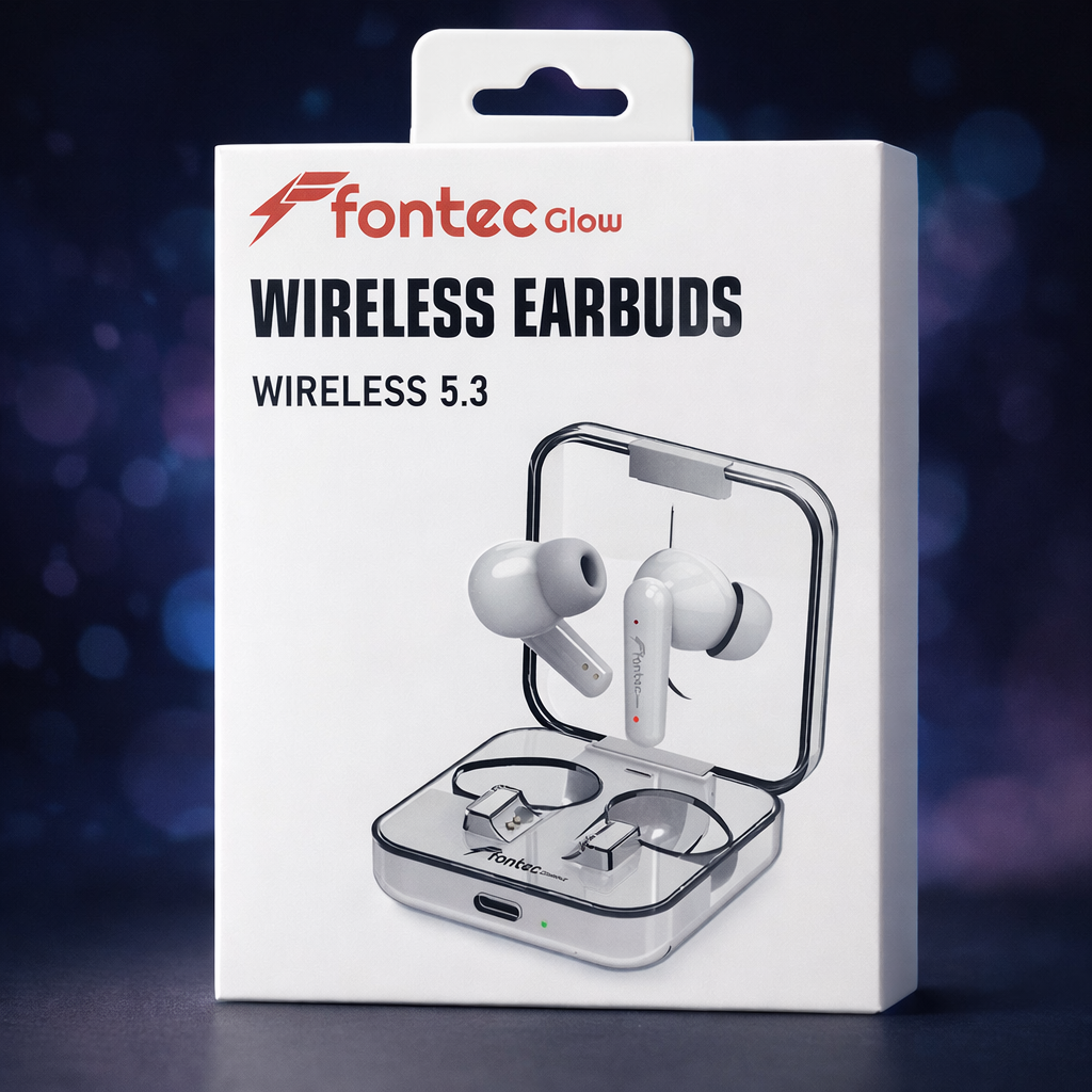 Fontec Glow Wireless Earbuds Bluetooth 5.3 Gaming Earphones with ENC & Transparent Case