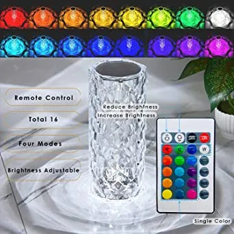 Decorative lamp with crystal design, 16-color LED lights, remote control, and USB cable on a white background - Arain Smart Store