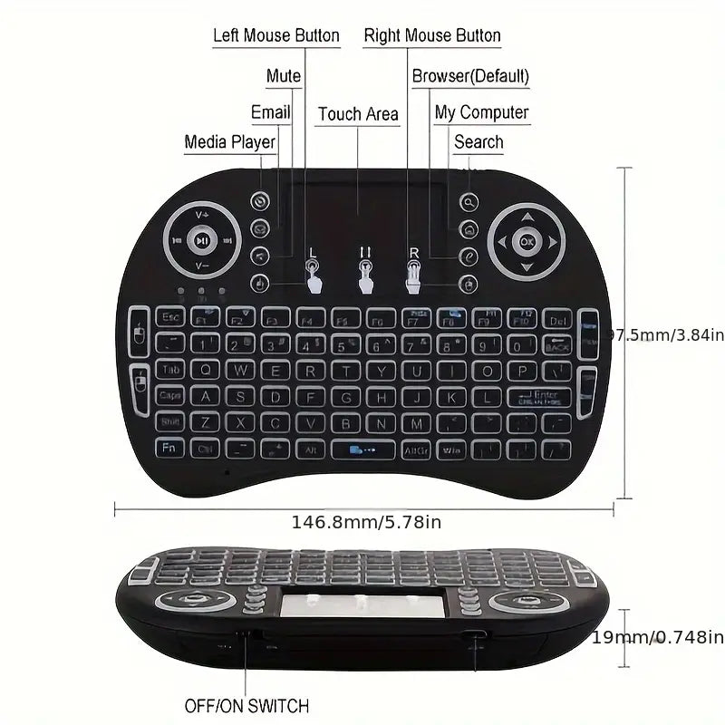 ✅ i8 Mini Wireless Keyboard with Touchpad (RGB Backlight)