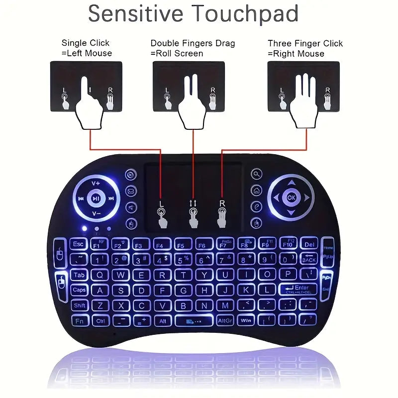 ✅ i8 Mini Wireless Keyboard with Touchpad (RGB Backlight)