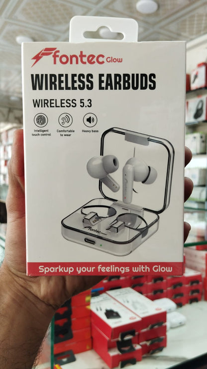 Fontec Glow Wireless Earbuds Bluetooth 5.3 Gaming Earphones with ENC & Transparent Case