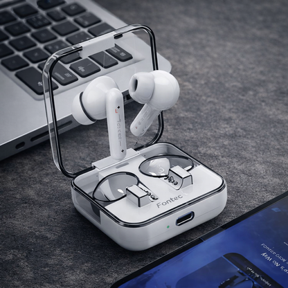 Fontec Glow Wireless Earbuds Bluetooth 5.3 Gaming Earphones with ENC & Transparent Case