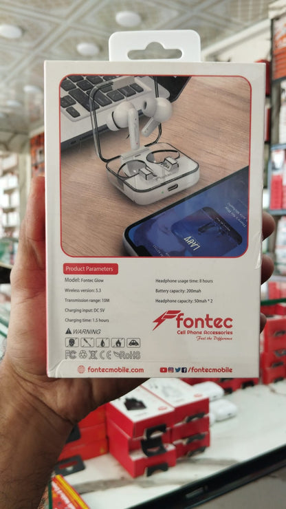 Fontec Glow Wireless Earbuds Bluetooth 5.3 Gaming Earphones with ENC & Transparent Case