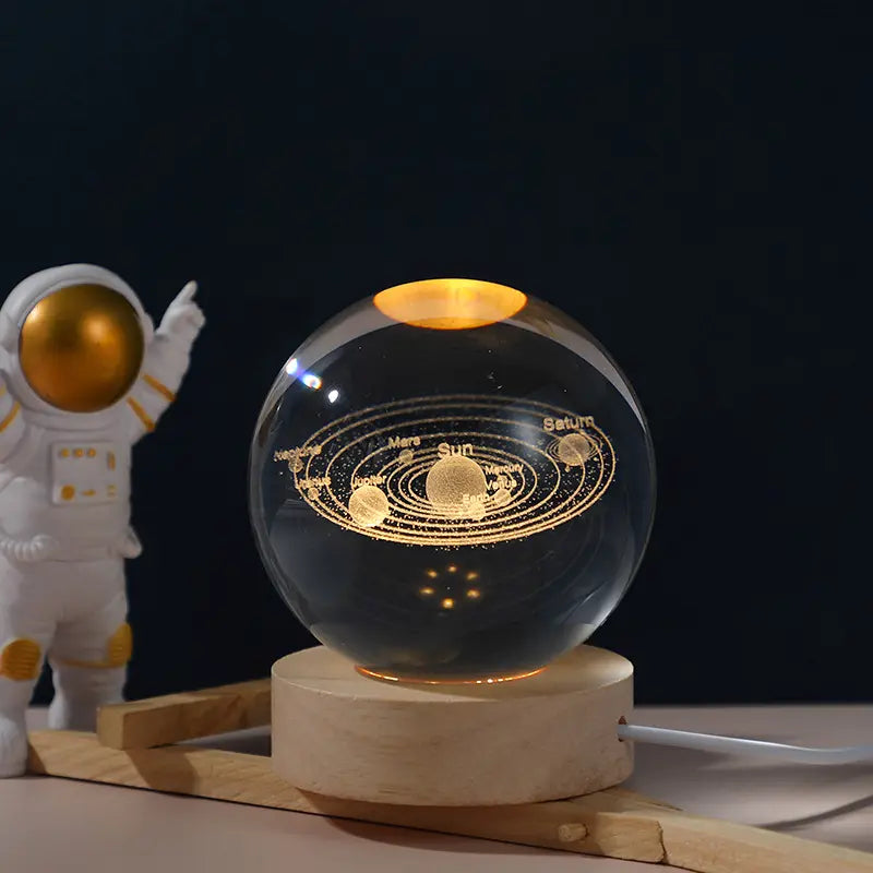 3D Galaxy Space Crystal Ball Night Light with Wooden LED Stand