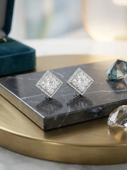 Crystal Modern Earrings Gold Plated 2 Pcs