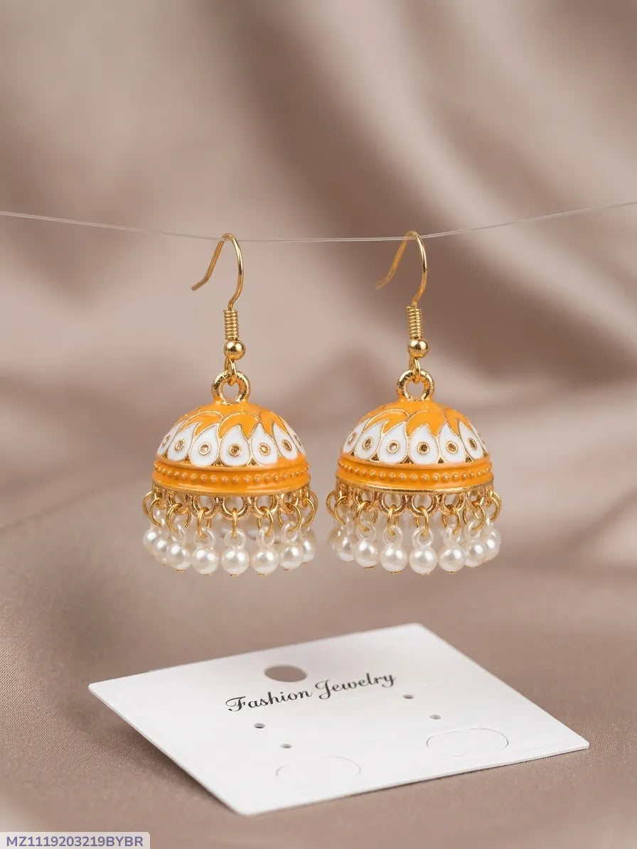 Gold Plated Jhumka Earrings for Women 2 Pcs Multicolor