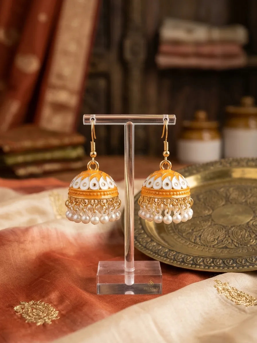 Gold Plated Jhumka Earrings for Women 2 Pcs Multicolor