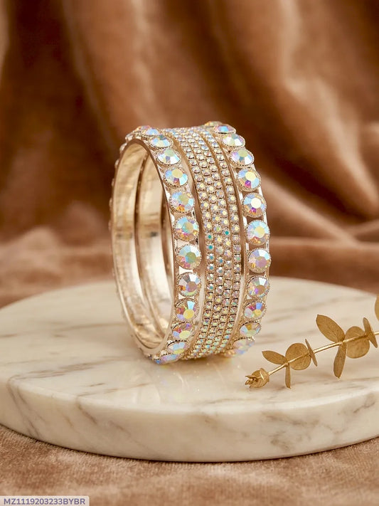 Modern Gold Plated Crystal Kara Bangle Set of 6