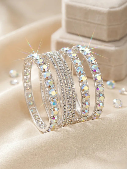 Modern Gold Plated Crystal Kara Bangle Set of 6