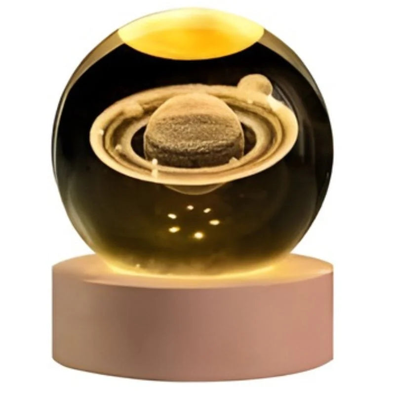 3D Galaxy Space Crystal Ball Night Light with Wooden LED Stand