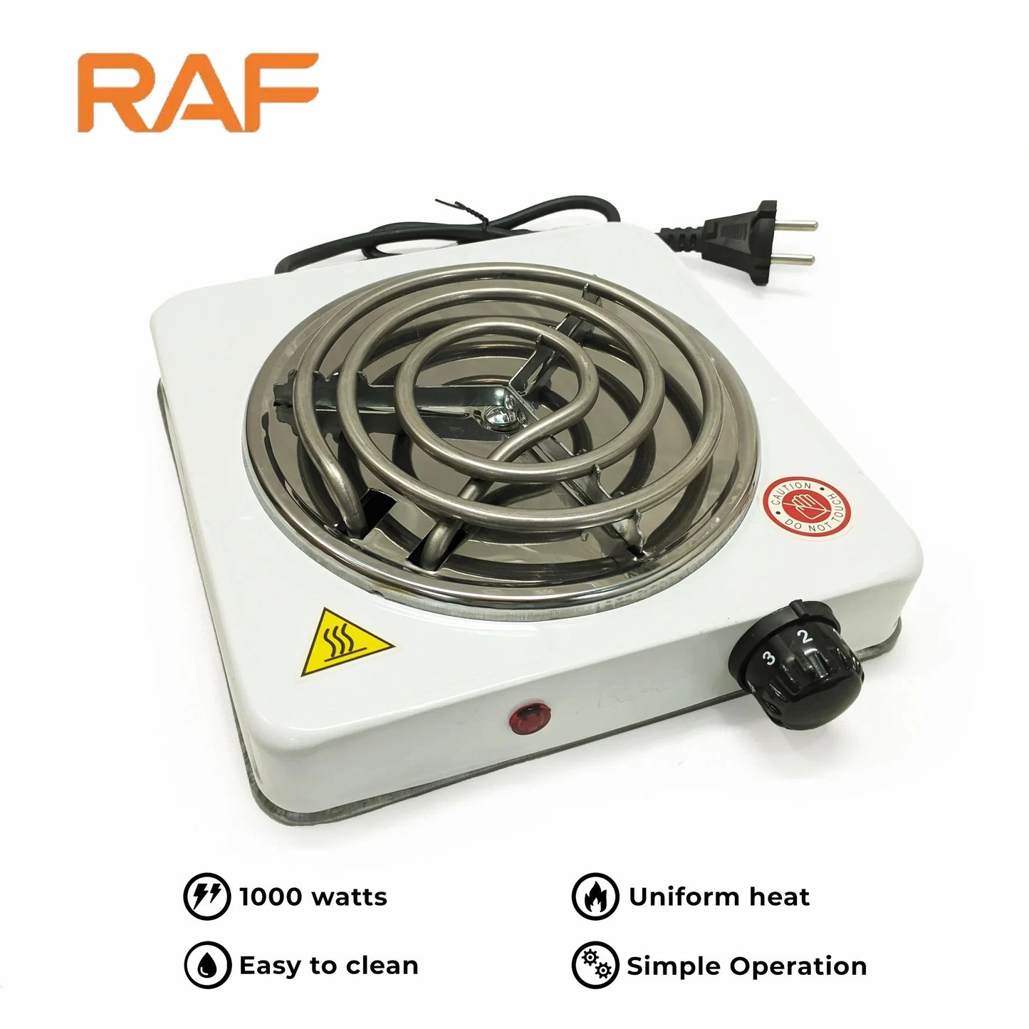 White RAF R.8010B Electric Stove Hot Plate and Cooker with 1000W Power