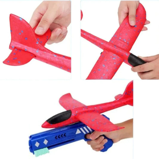 Catapult Gun Aircraft Toy for Kids Foam Airplane Launcher Glider Flying Toy 2-in-1