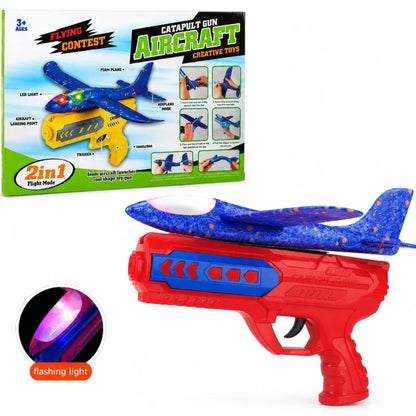 Catapult Gun Aircraft Toy for Kids Foam Airplane Launcher Glider Flying Toy 2-in-1
