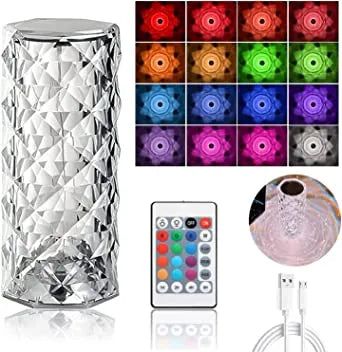 Decorative lamp with crystal design, 16-color LED lights, remote control, and USB cable on a white background - Arain Smart Store
