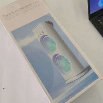 Mini Double Head Portable Mist Fan – Cooling & Humidifier with LED Light