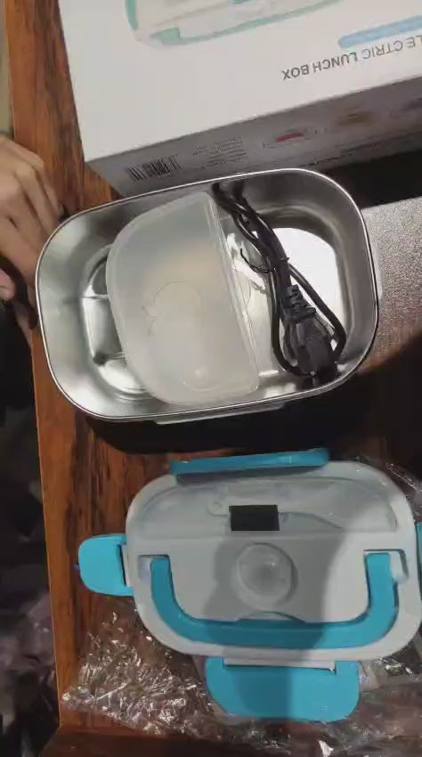Stainless steel electric lunch box with power cord and removable container