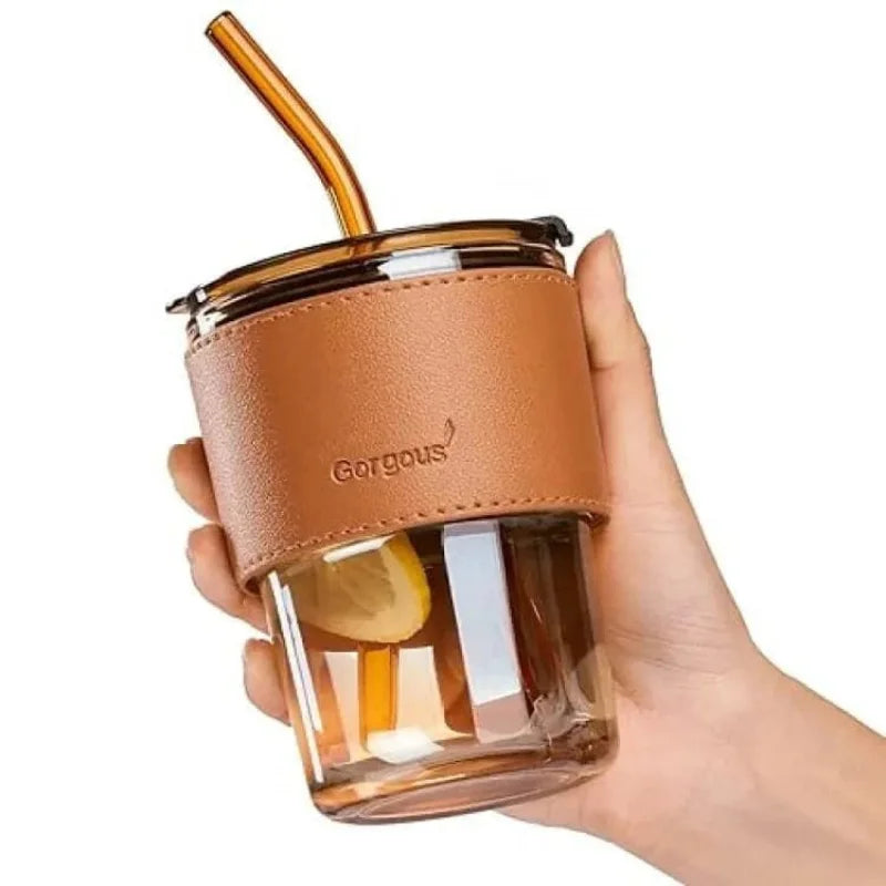Bamboo Joint Glass Cup with Lid & Straw – 13oz Can-Shaped Tumbler