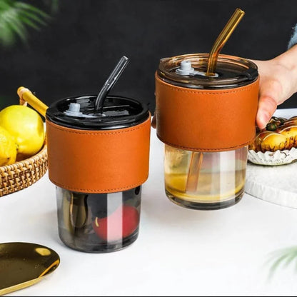 Bamboo Joint Glass Cup with Lid & Straw – 13oz Can-Shaped Tumbler