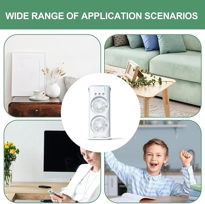 Mini Double Head Portable Mist Fan – Cooling & Humidifier with LED Light