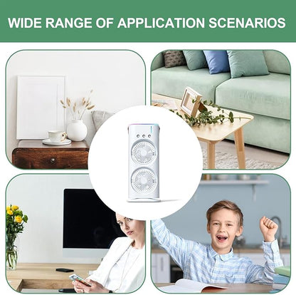 Mini Double Head Portable Mist Fan – Cooling & Humidifier with LED Light