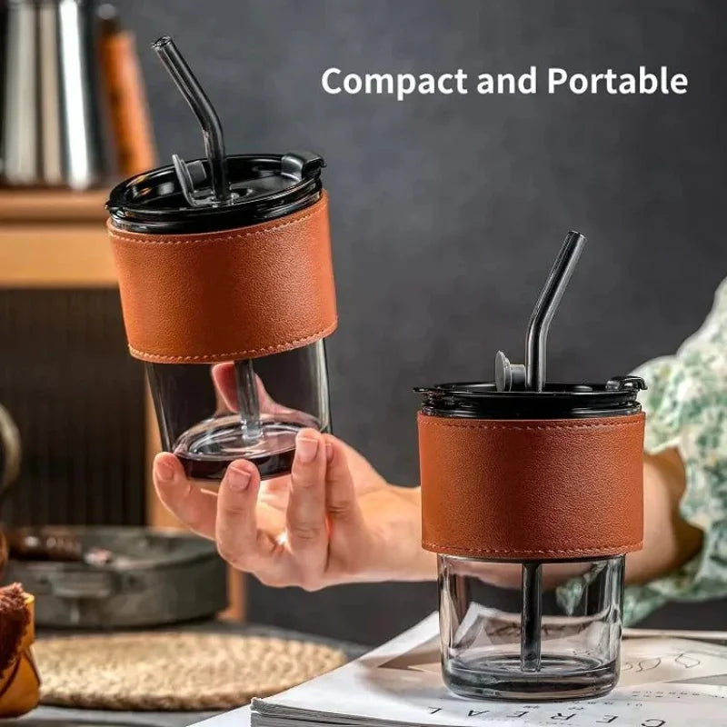 Bamboo Joint Glass Cup with Lid & Straw – 13oz Can-Shaped Tumbler