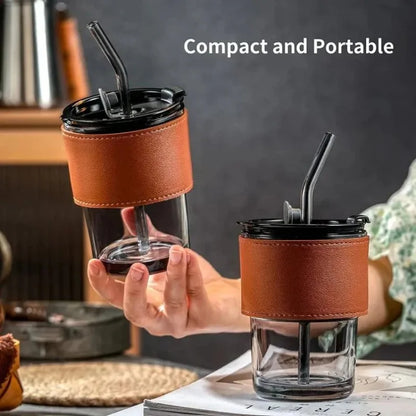 Bamboo Joint Glass Cup with Lid & Straw – 13oz Can-Shaped Tumbler