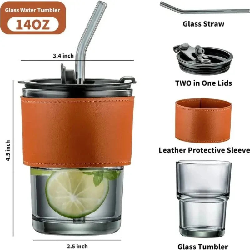 Bamboo Joint Glass Cup with Lid & Straw – 13oz Can-Shaped Tumbler