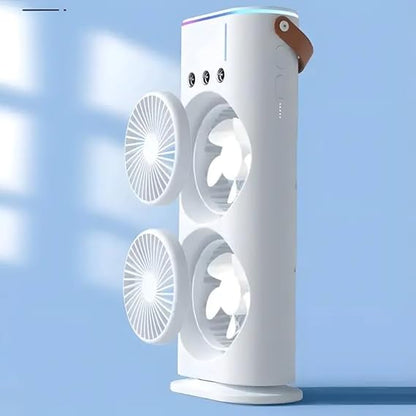 Mini Double Head Portable Mist Fan – Cooling & Humidifier with LED Light